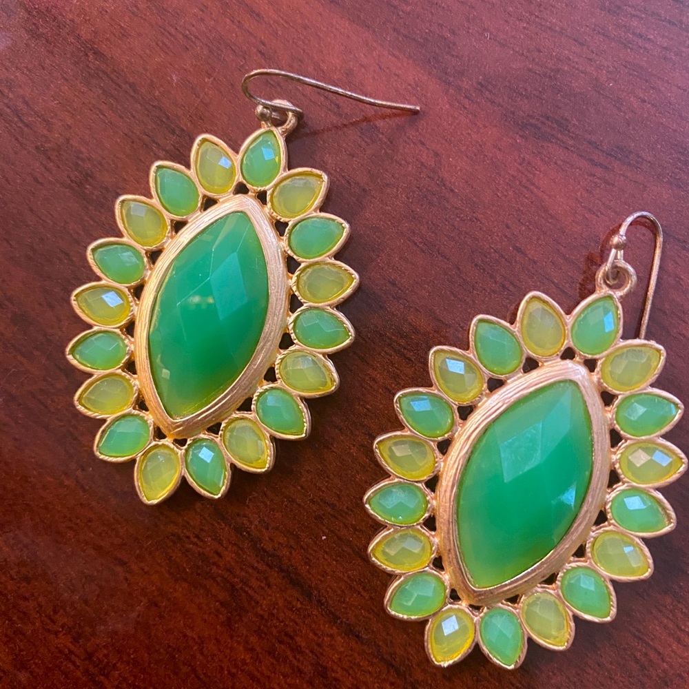 Green stone drop earrings